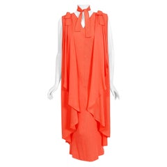 Vintage 1970's Philippe Venet Couture Orange Textured Silk Draped Caftan Dress