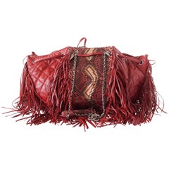 Chanel Quilted Large Dallas Collection Drawstring Fringe Snakeskin Bag  