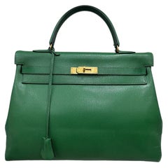 Vintage Hermès Kelly 35 Epsom Leather Vert Bengale Top Handle Bag