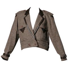 Veste vintage Escada en alpaga et laine Tweed avec bordure en cuir