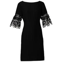 1960s Vintage Unique Black Bell Sleeve Cocktail Dress