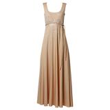 1970s Vintage Metallic Silver Sequin Nude Jersey Knit Empire Maxi Dress