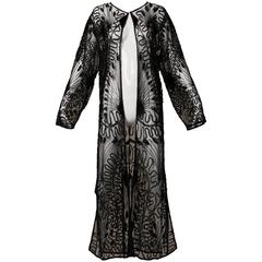 Vintage Long Sheer Black Mesh Sequin + Beaded Duster Coat