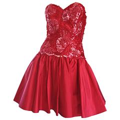 Joanna Mastroianni Beautiful Vintage 90s Candy Apple Red Strapless Sequin Dress
