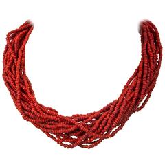 Multi Strand Small Nugget Coral Tribal Art Necklace