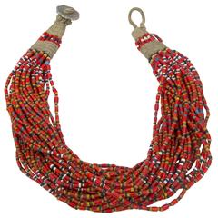 Vintage Multi Strand Tribal Glass Heishi Necklace