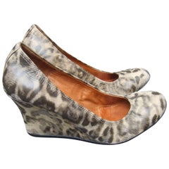 Vintage Lanvin Paris Animal Print Leather Wedges ca 1970s US Size 7 