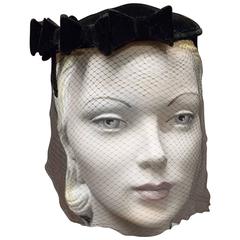 50s Black Velvet Bow Cocktail Hat 10