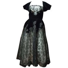 Vintage 1950s Lace Velvet Cocktail Dress and Bolero