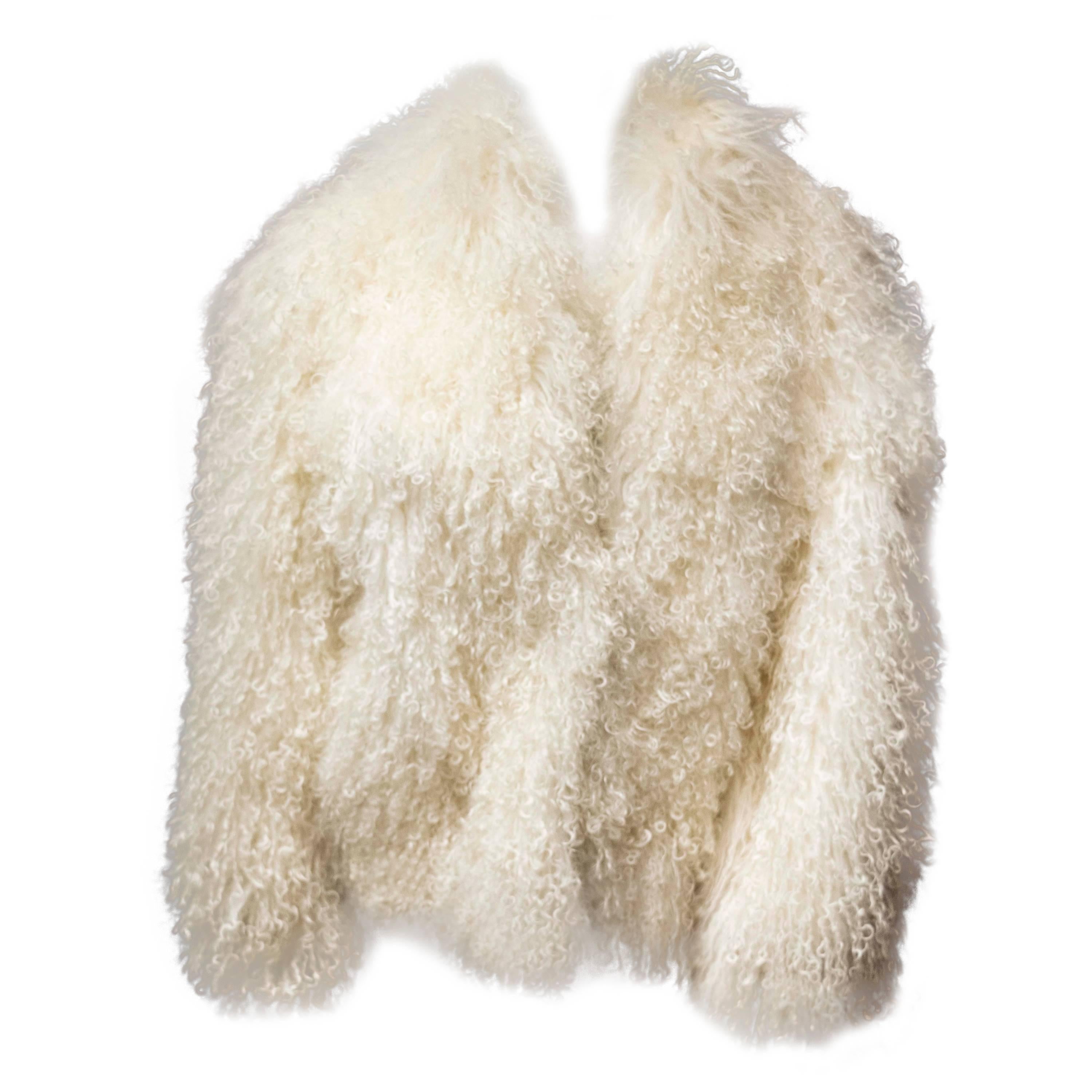 80s Oscar De La Renta White Mongolian Lambs Wool Jacket