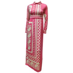 1970s Pink Paganne Maxi Dress