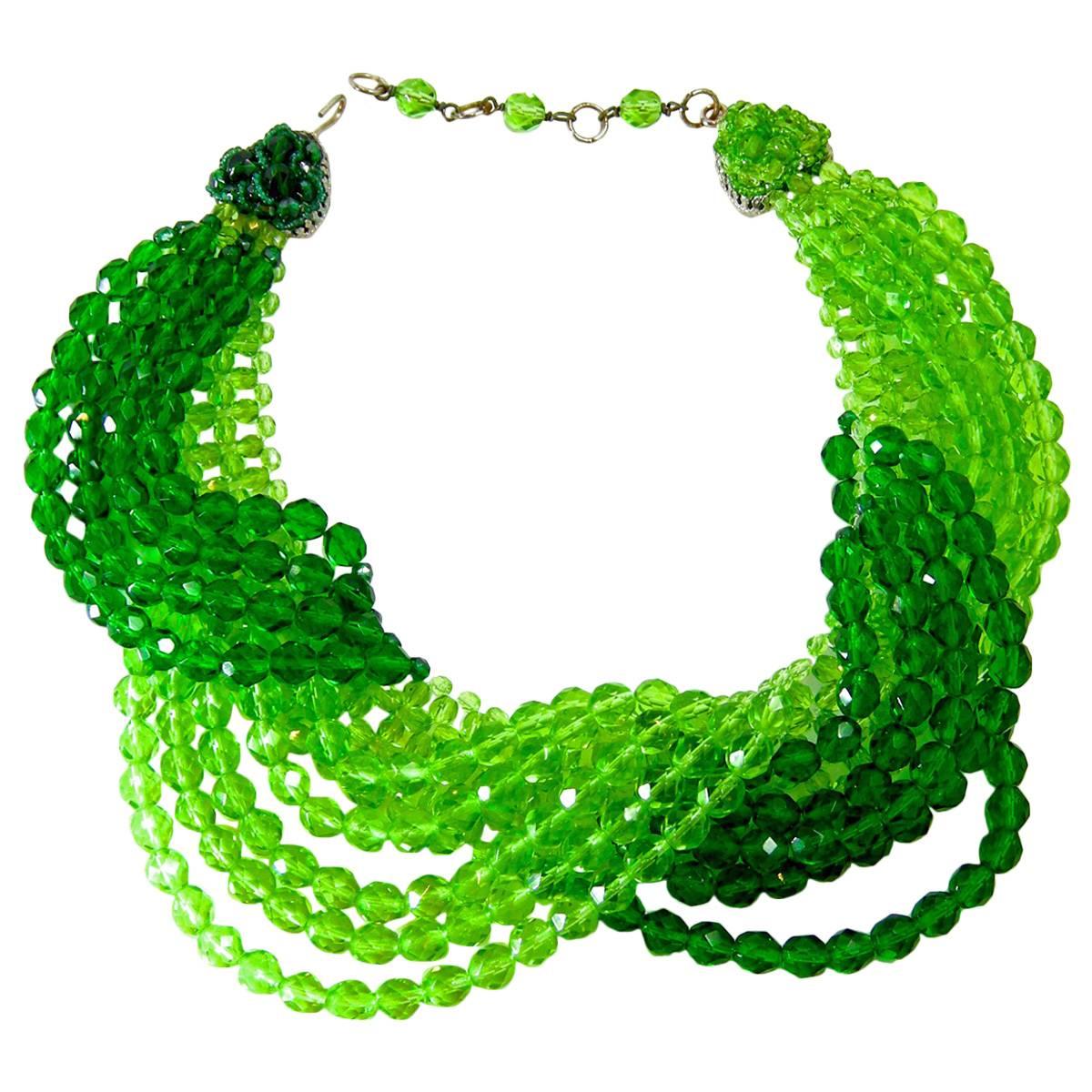 Vintage 1950s Coppola e Toppo Italy Multi-Strand Green Glass Twist Necklace