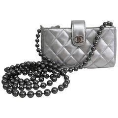 Chanel Silver Lambskin Leather 'Love Symbols' Pearl Crossbody Shoulder Bag