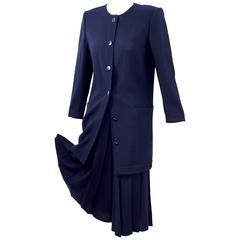 Vintage Chloe Navy blue wool crepe jacket and pleated culottes / gaucho pants en 12