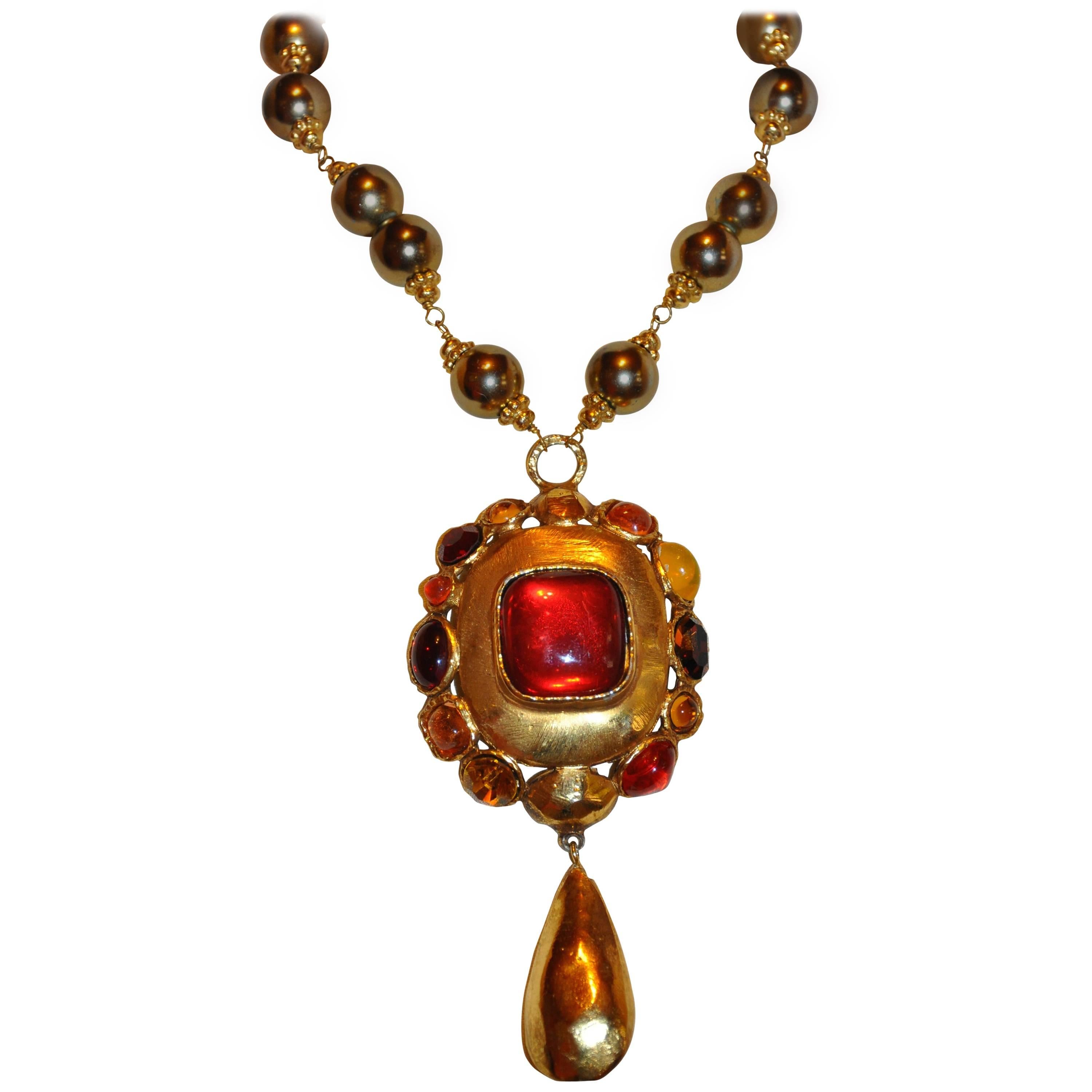 Emanuel Ungaro Impressive Multi-Color Pour Glass & Gilded Gold Necklace   For Sale
