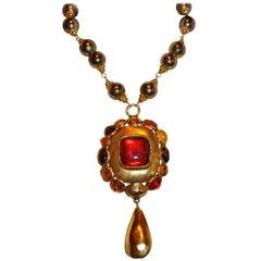 Emanuel Ungaro Impressive Multi-Color Pour Glass & Gilded Gold Necklace  