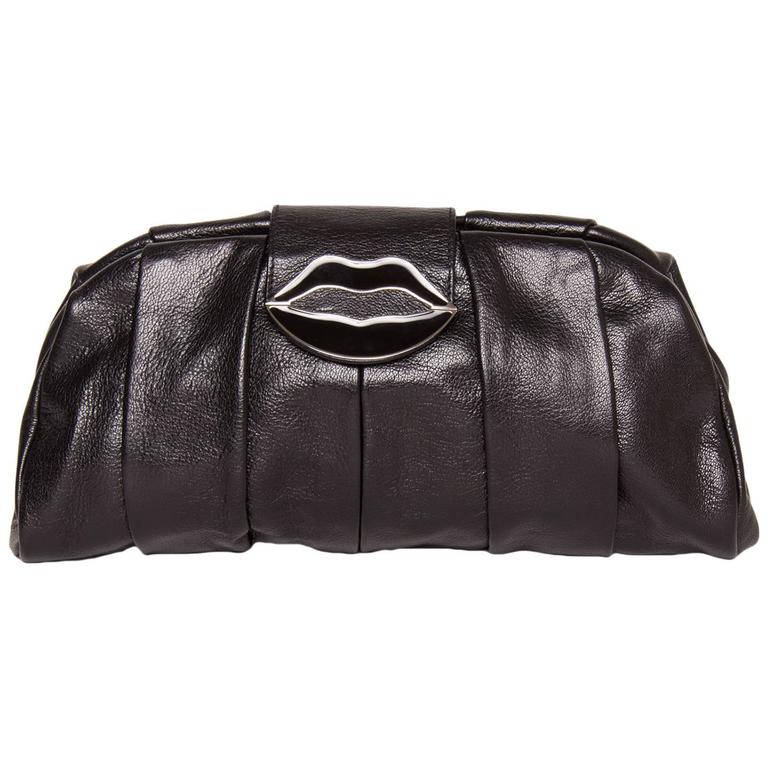 Yves Saint Laurent Lip Closure Black Clutch Bag For Sale at 1stDibs