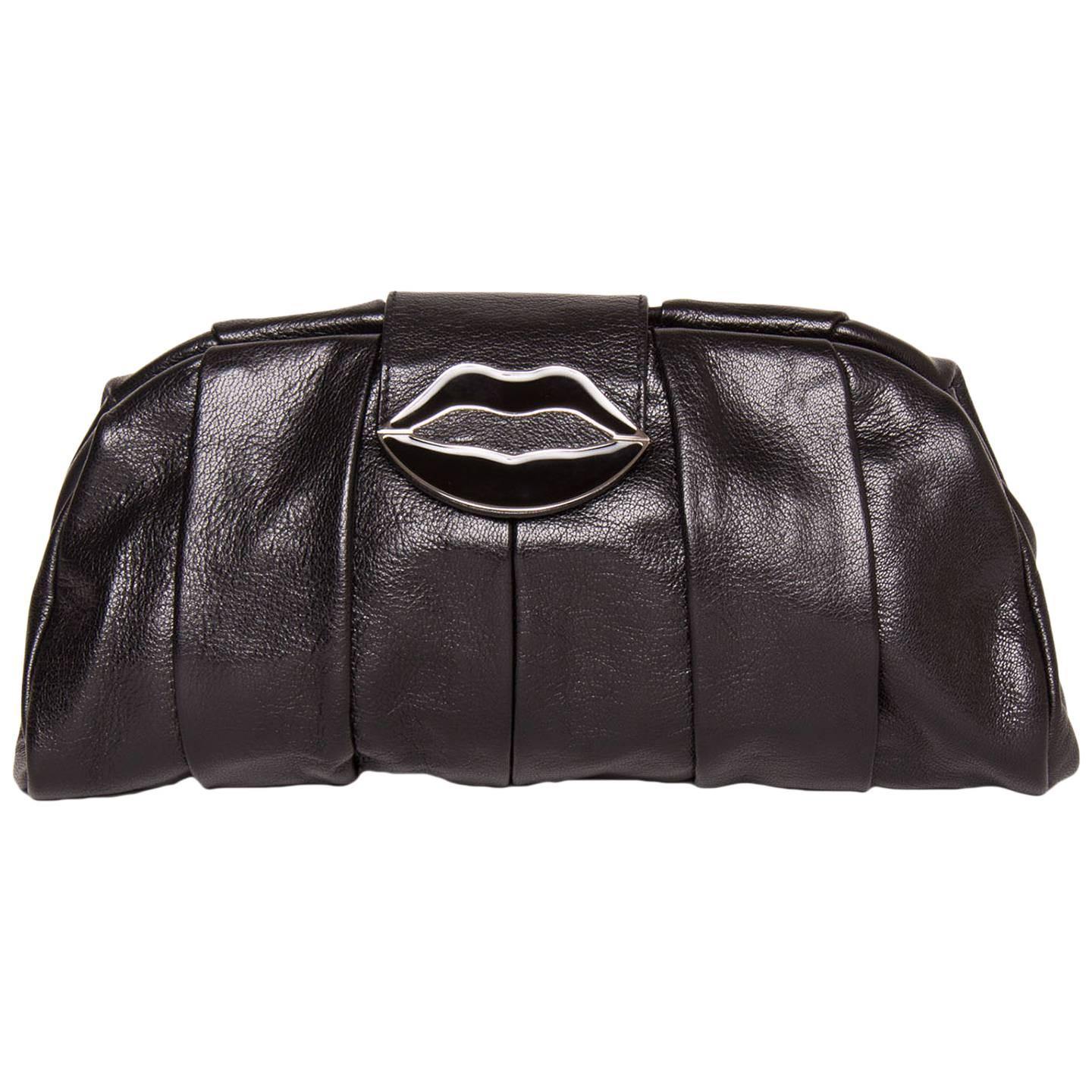 Yves Saint Laurent Lip Closure Black Clutch Bag For Sale