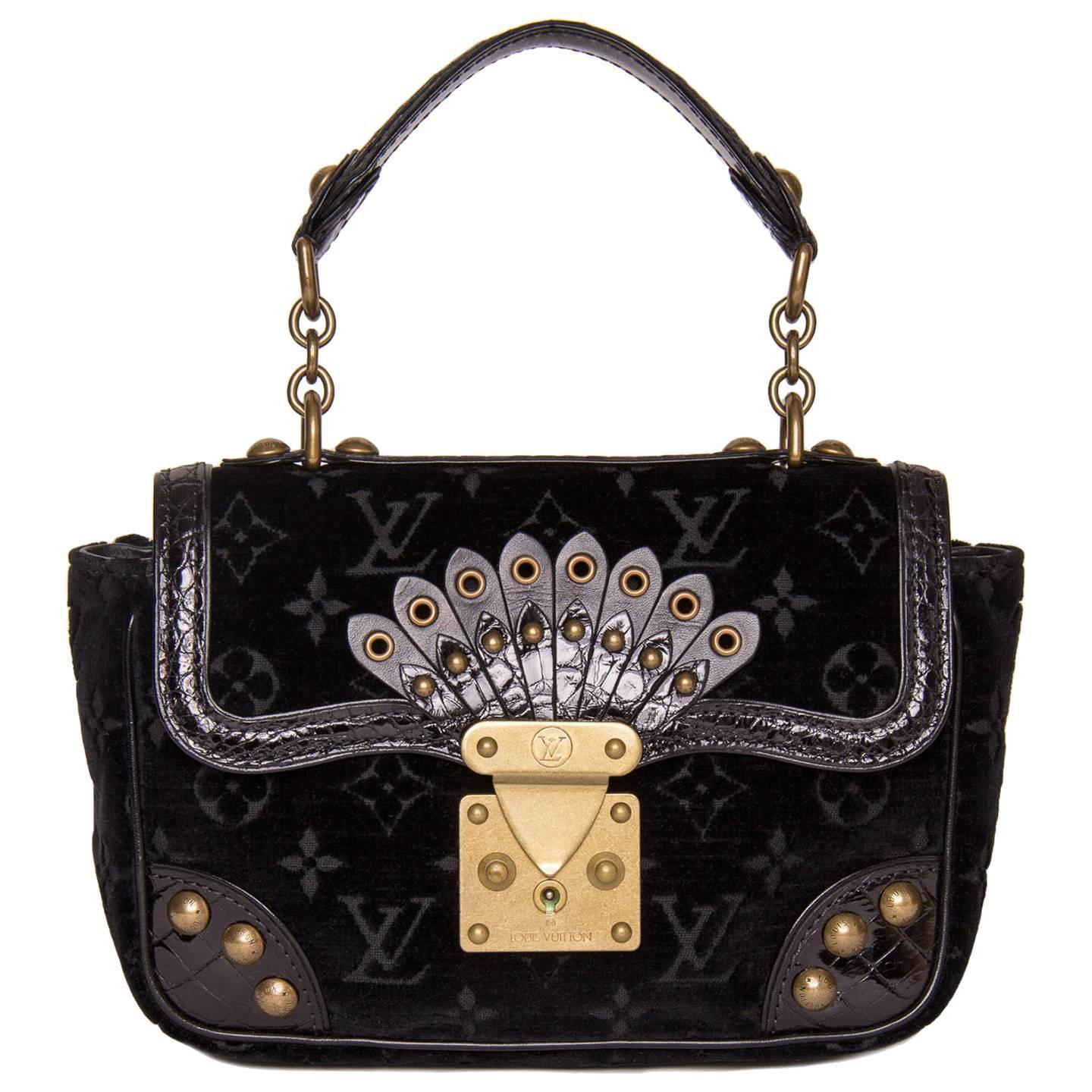 Louis Vuitton Black Velvet and Crocodile Small Bag at 1stdibs