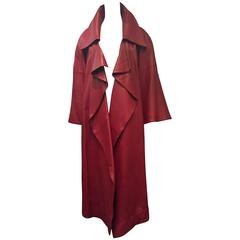 1980s Claude Montana Luxurious Red Leather Trench Coat w/ Draped Collar