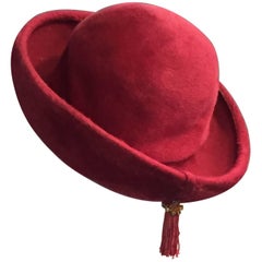 Vintage 1950s Elsa Schiaparelli Fur Felt "Shocking Pink" Brimmed Hat w Tassel
