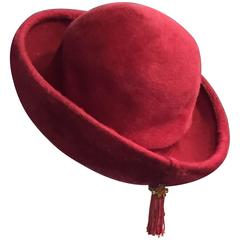 1950s Elsa Schiaparelli Fur Felt "Shocking Pink" Brimmed Hat w Tassel 6