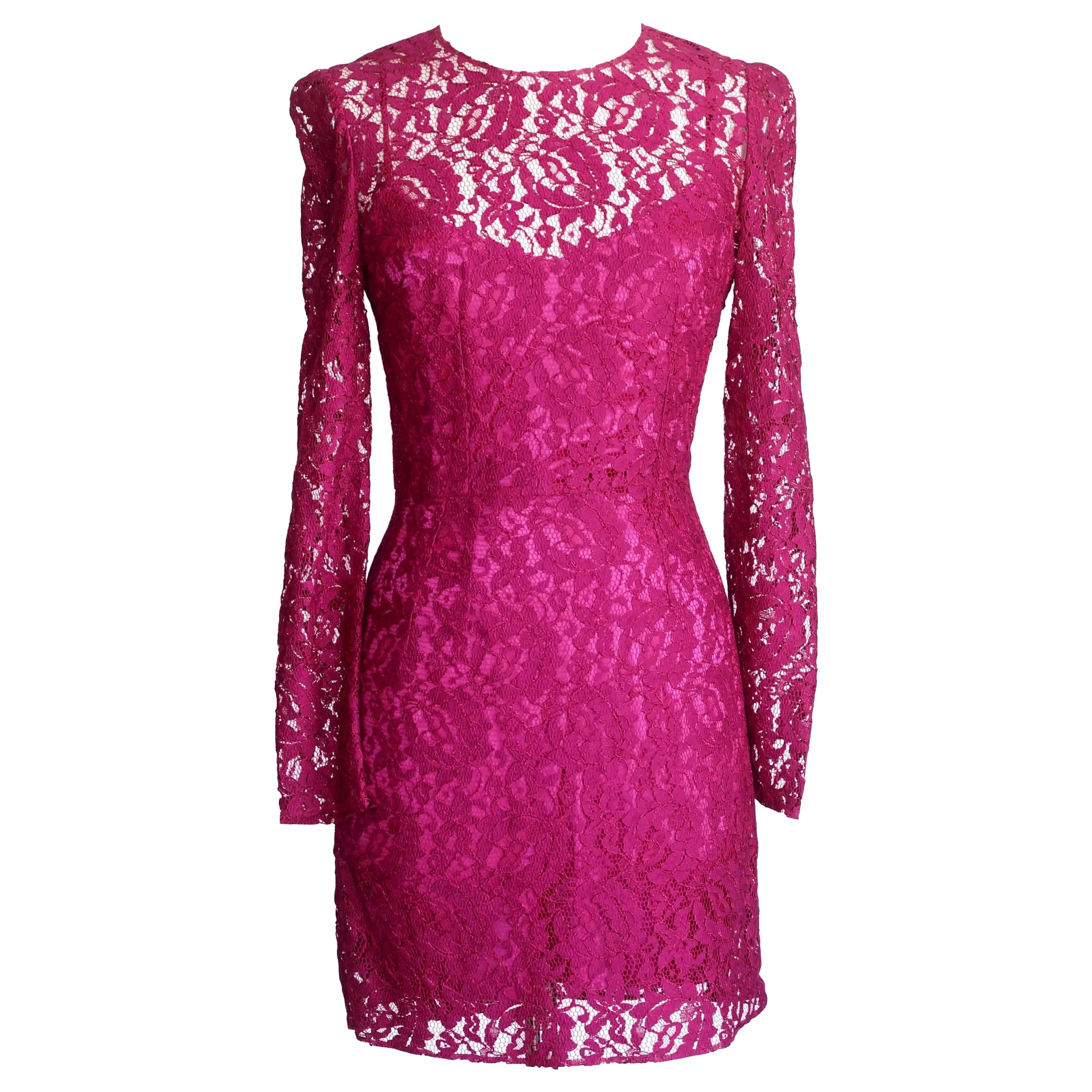 Dolce&Gabbana Dress Hot Magenta Pink Lace  42 / 6  nwt For Sale