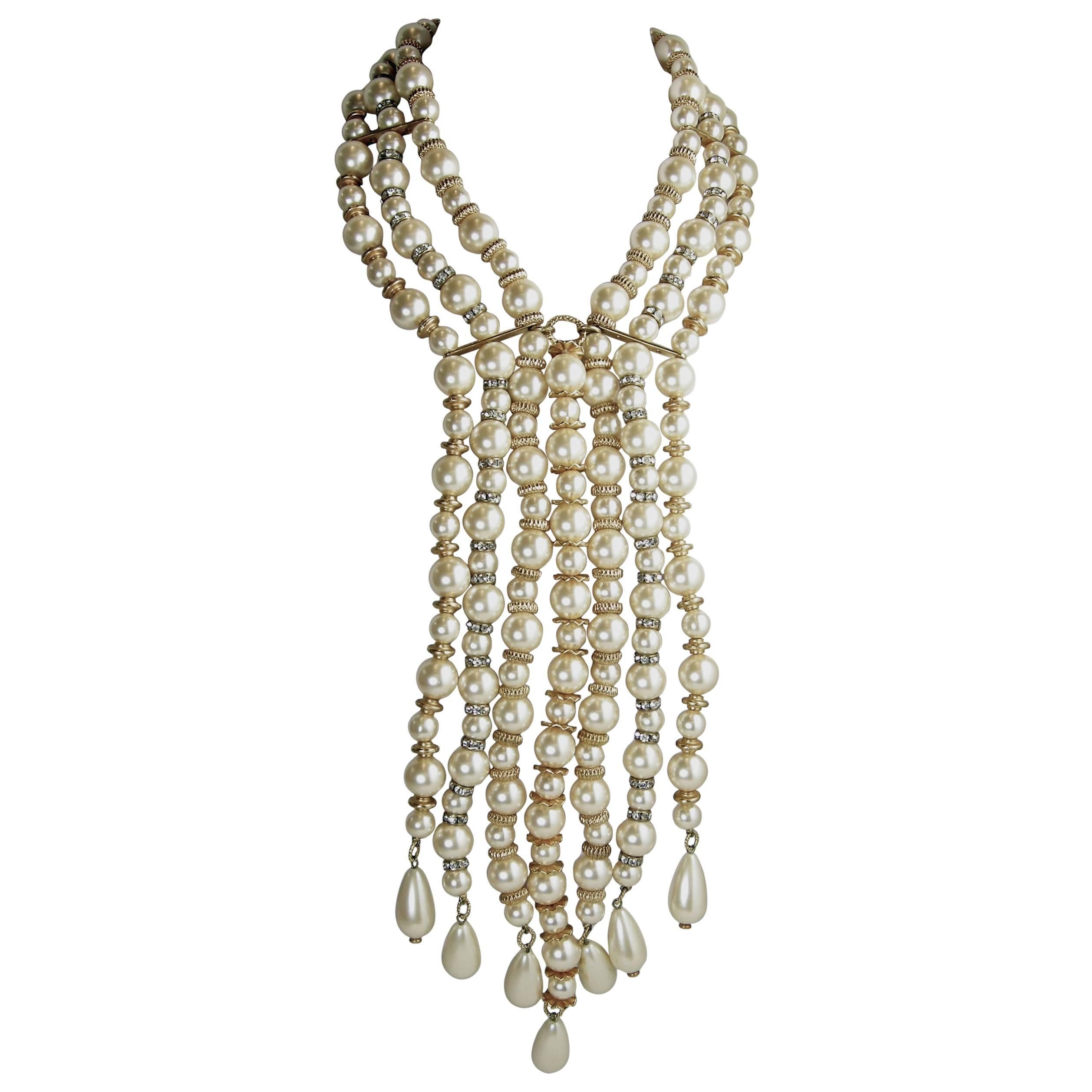 Vintage Cascading Waterfall Pearl Drop Necklace