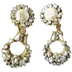 Vintage stunning Baroque Pearl & Rose Montee stones Drop Earrings