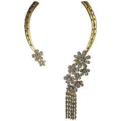 Vintage Oscar De La Renta Asymmetrical Flower Diamante Collar Necklace