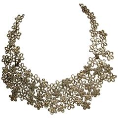 Vintage Signed Oscar De La Renta Gold Crystal Flower Bib Necklace
