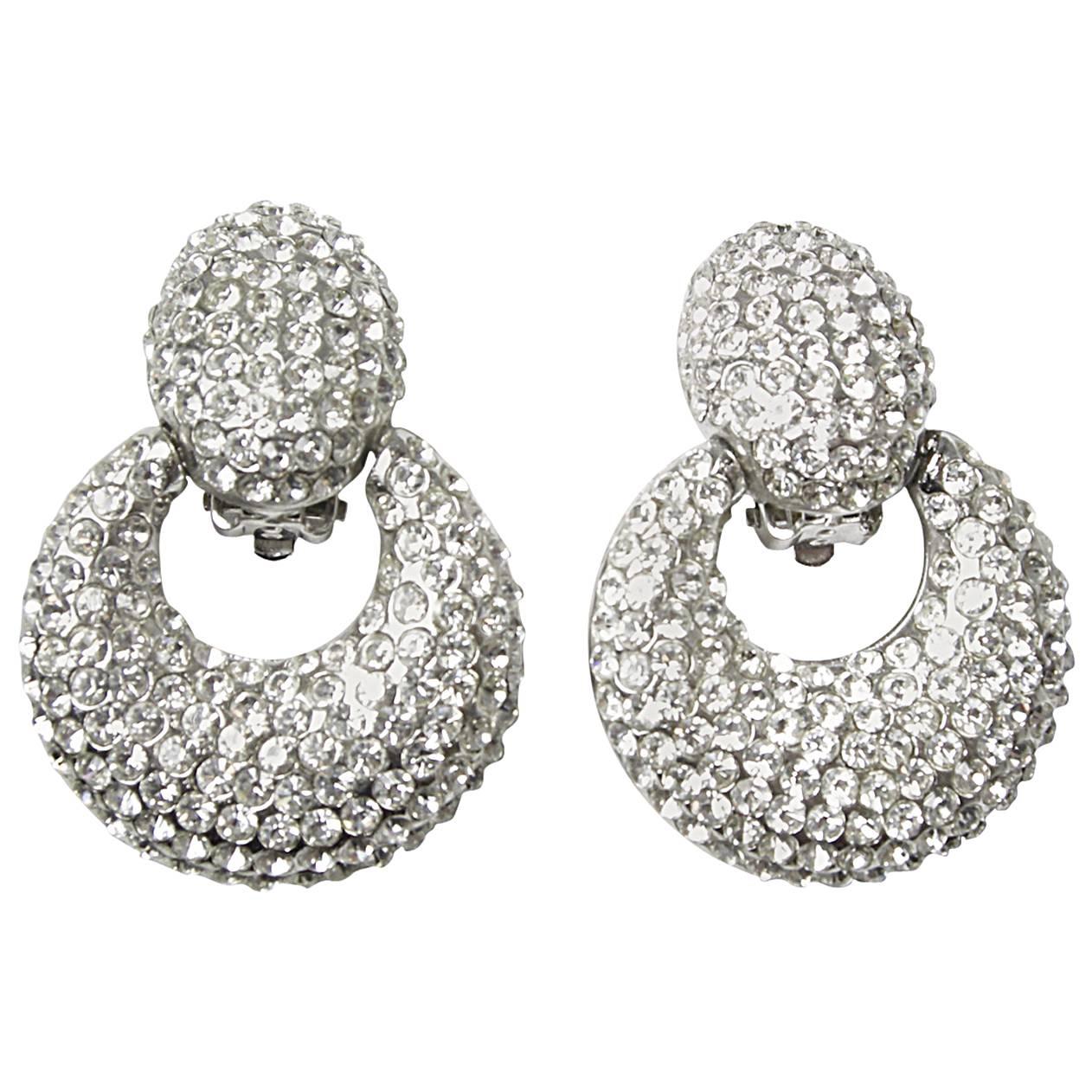 intage Sterling Silver Signed Jarin Couture Crystal Doorknocker Runway Earrings