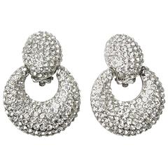 Retro intage Sterling Silver Signed Jarin Couture Crystal Doorknocker Runway Earrings