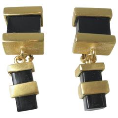 Vintage 70s Faux Onyx Platform Earrings