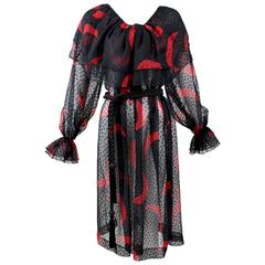 Yves Saint Laurent Red & Black Moon Print Ruffle Peasant Dress 1978 9