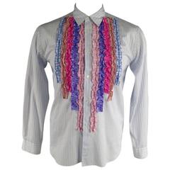 COMME des GARCONS Fall 2011 Size M Blue Striped Pastel Ruffles Shirt
