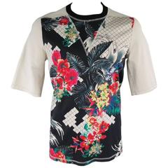 3.1 PHILLIP LIM Spring 2014 L White & Black Hawaiian Floral Print T-shirt