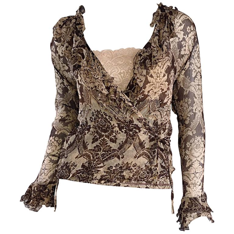 Amazing Vintage Roberto Cavalli Regal ' Victorian Lace ' Silk Blouse