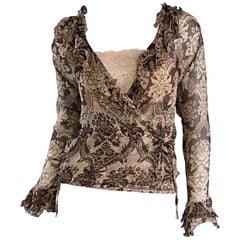 Amazing Vintage Roberto Cavalli Regal ' Victorian Lace ' Silk Blouse & Cardigan 