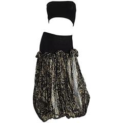 Vintage Missoni Black and Gold Hand Painted Crop Top & Skirt Set Musuem Worthy!