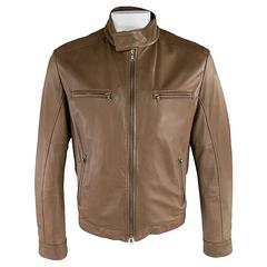 BRUNELLO CUCINELLI Men's 42 Light Brown Leather Moto Jacket