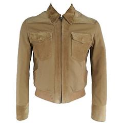 GUCCI 36 Tan Cotton & Suede Cropped Western Jacket
