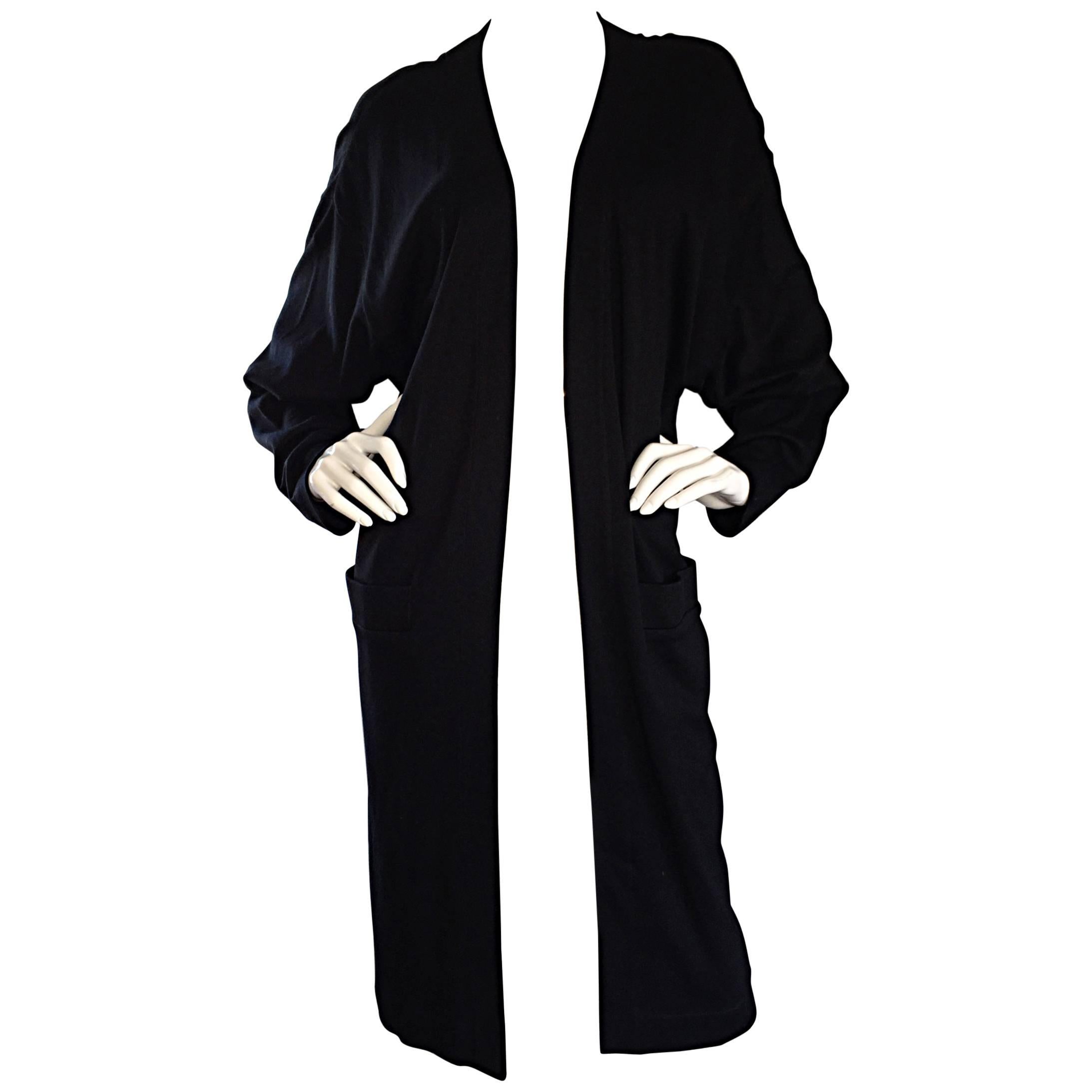 Donna Karan ' Black Label ' Vintage Long Black Cardigan w/ Dolman Sleeves 