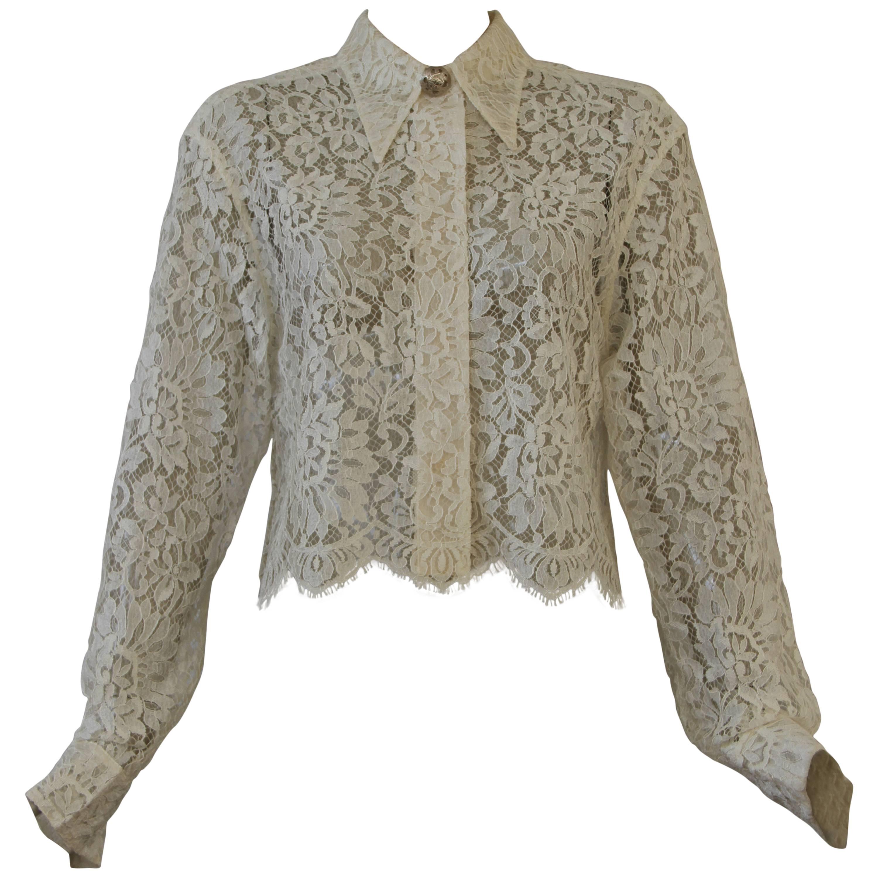Gianni Versace Punk Lace Cropped Shirt Spring 1994 For Sale