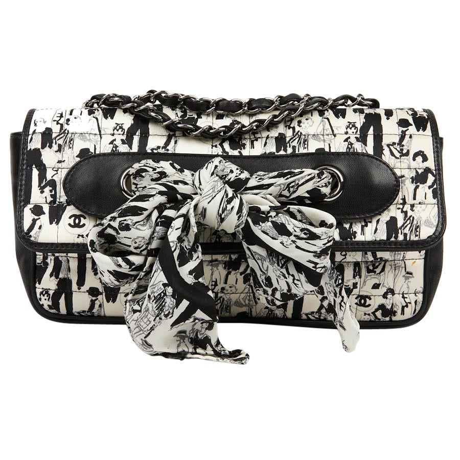 Chanel Paris Silk Scarf - Classic Chanel Black and White Hand Bag Design at  1stDibs