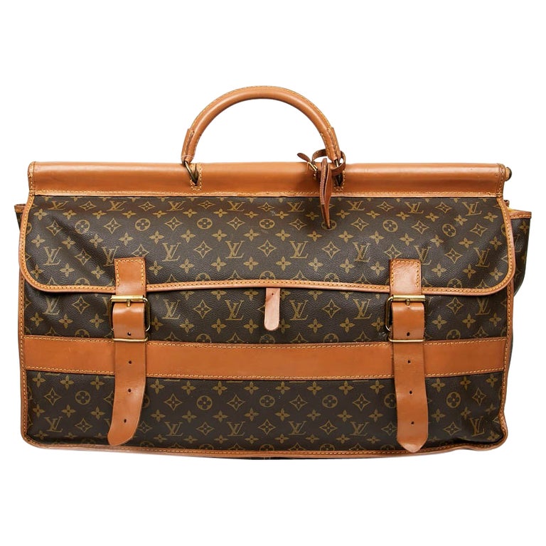 LOUIS VUITTON Vintage Hunting Travel Bag in Brown Toile and Leather For Sale