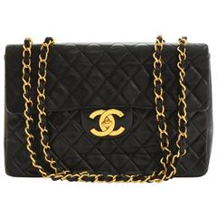 1990s Chanel Black Quilted Lambskin Vintage Maxi Jumbo XL Flap Bag