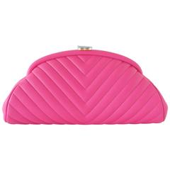 Chanel Timeless Pink Chevron Clutch Lambskin Bag 