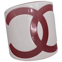 Chanel White & Pink Resin Cuff with Front "CC" - circa 2008