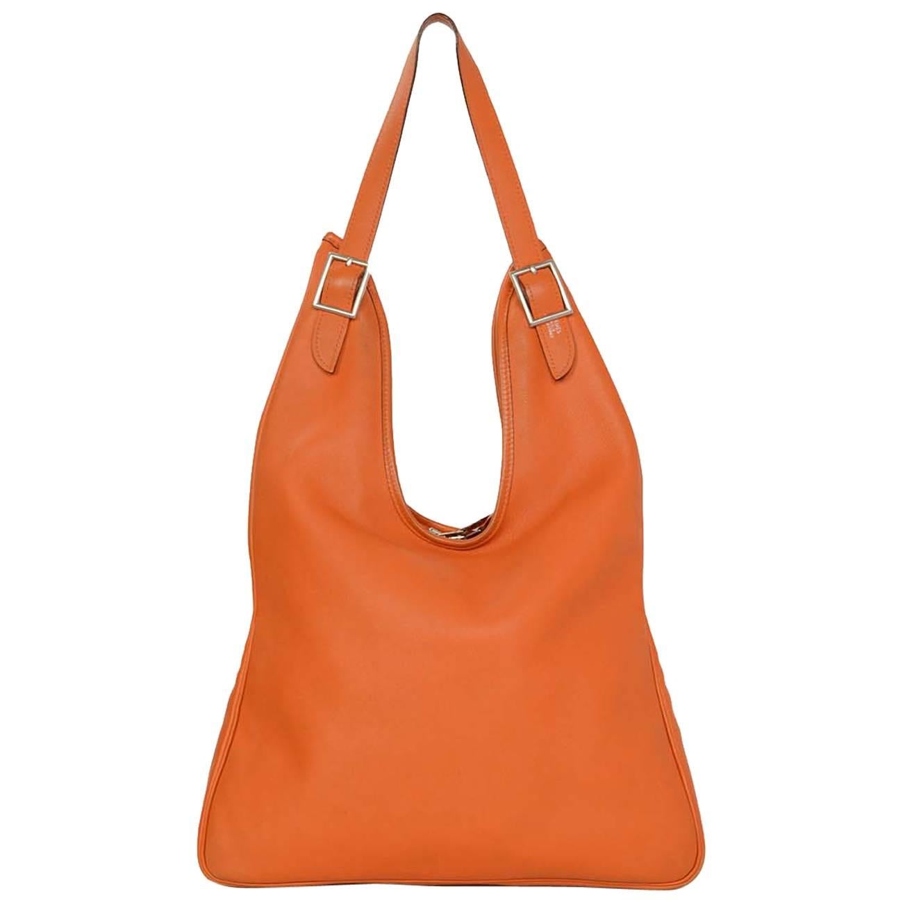 Hermes Orange Leather 'Massai' Bag PHW
